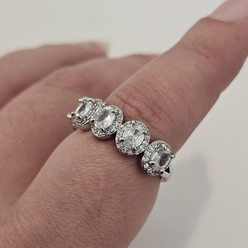 Baguette cz band silver ring